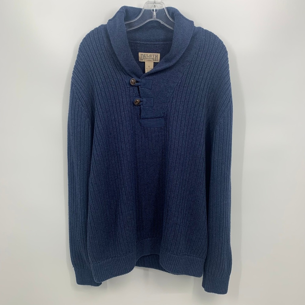 Duluth‎ Trading Co Men's XL Blue Brigadier Shawl Collar Wool Blend Sweater